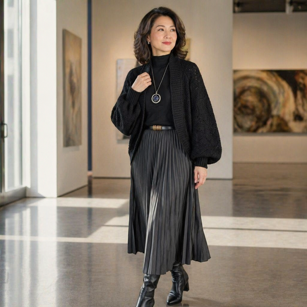 AerieLuxe™ – Hollow Knit Shawl Cardigan with Lantern Sleeves and Open Front