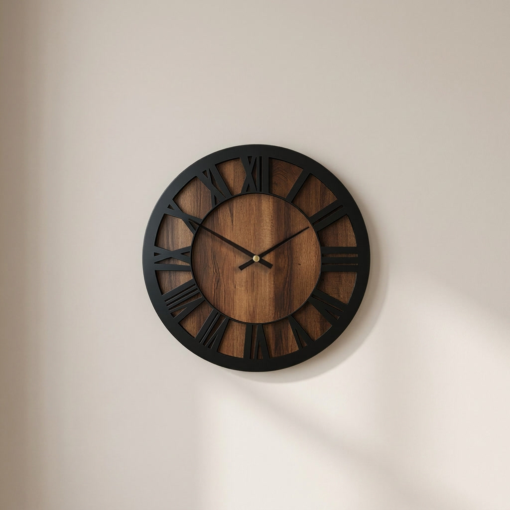 Elegant Wooden Round Clock with Silent Movement for Home Decor