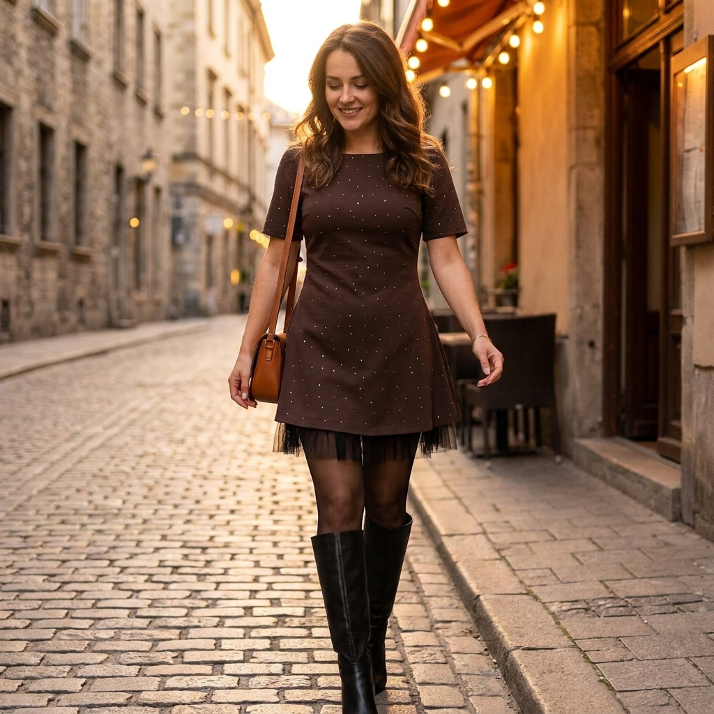 VeroLux™ – Mini Dress with Rhinestone Accents and Layered Tulle Hem