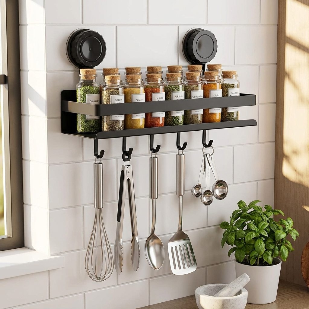 Wall-Mounted Spice Storage Solution with Suction Cups