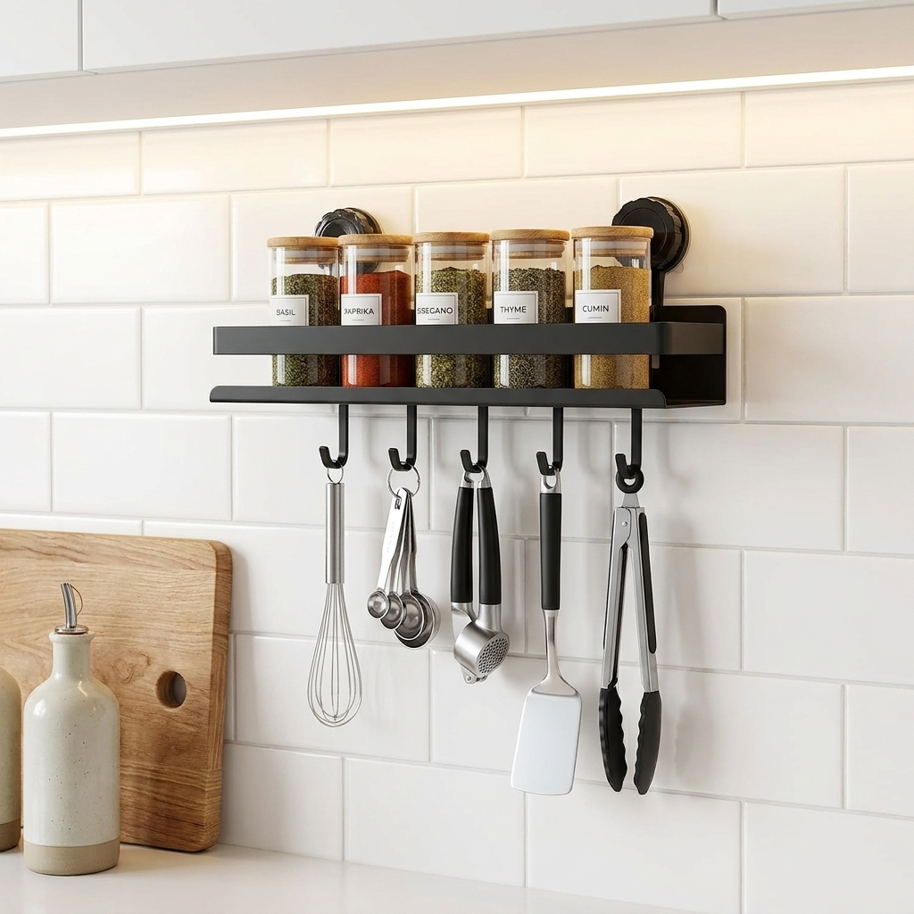 Wall-Mounted Spice Storage Solution with Suction Cups