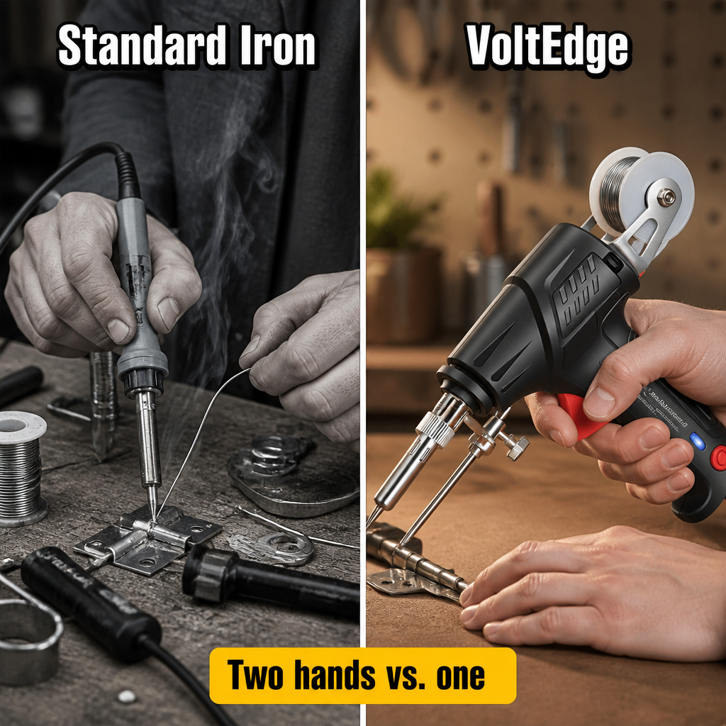 VoltEdge™ — Feed, Heat & Solder One-Handed in Under 20 Seconds