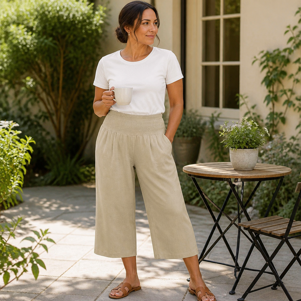FlexAura™ – Breezy Wide-Leg Cropped Pants with Smocked High Waist
