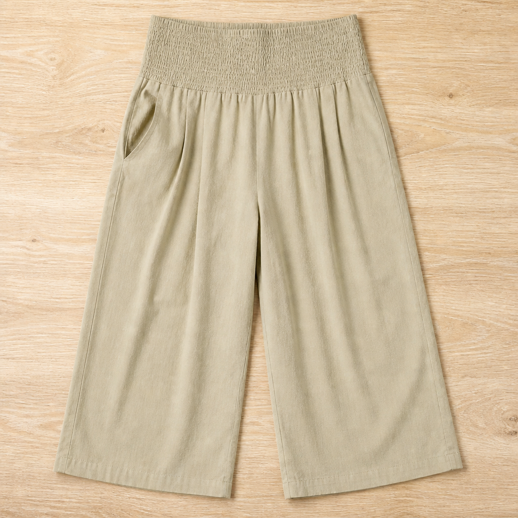 FlexAura™ – Breezy Wide-Leg Cropped Pants with Smocked High Waist