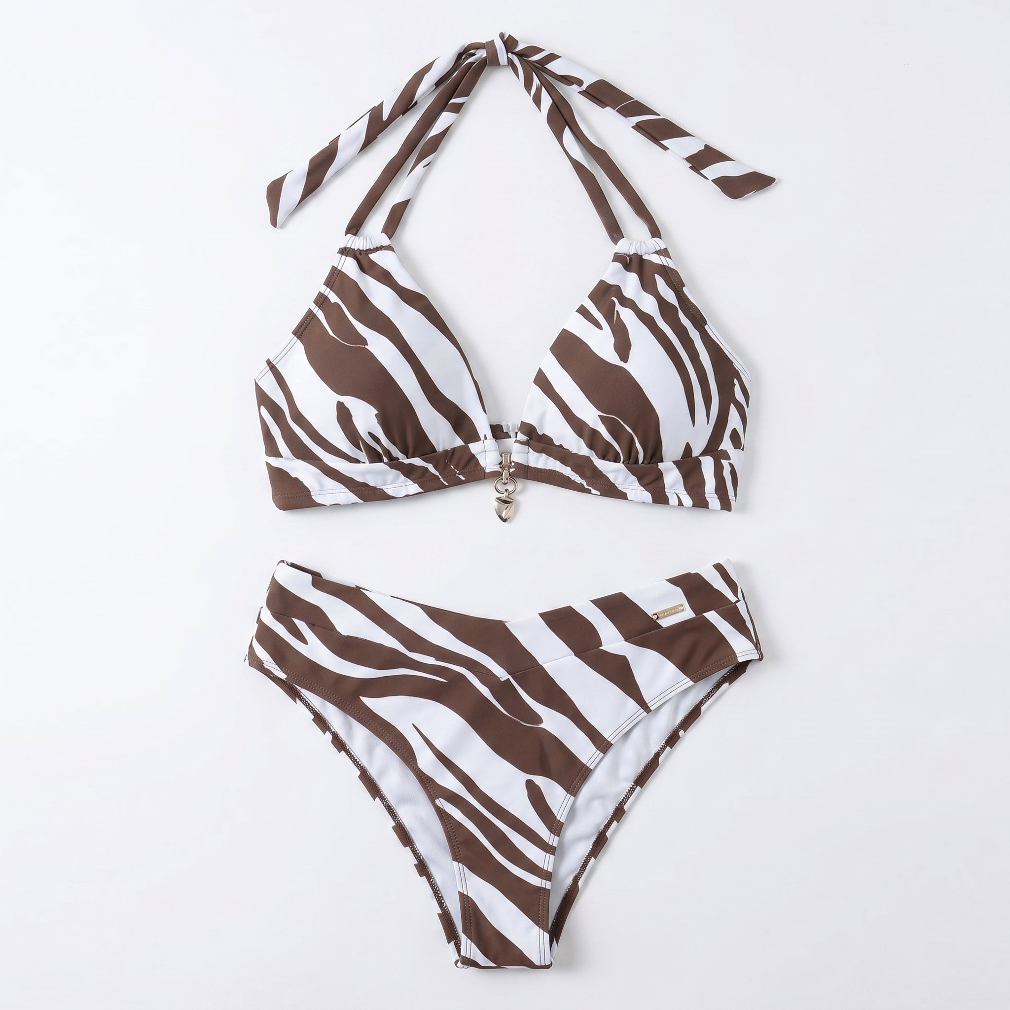 LumeaShape™ – Wireless Halter Bikini Set with Bold Wavy Print