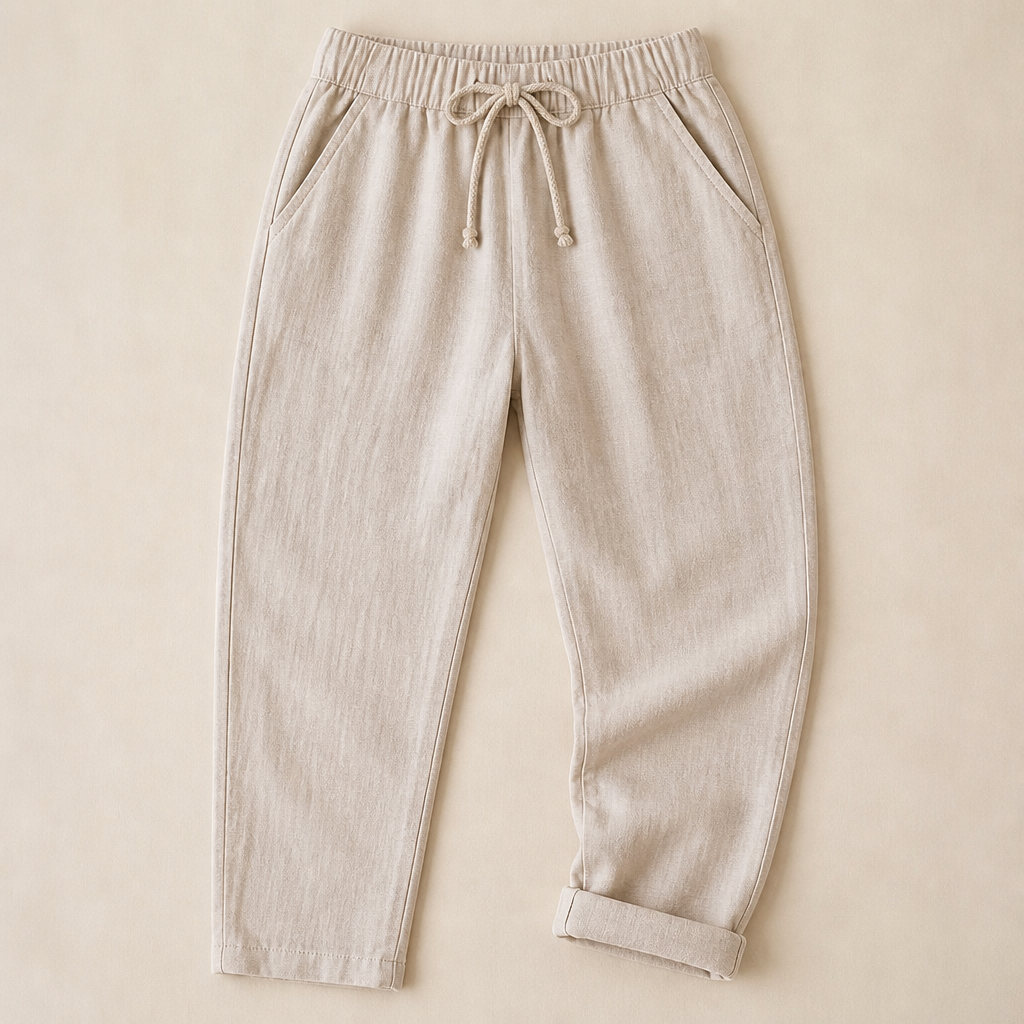 BreezeLoom™ – Relaxed Cotton-Linen Tapered Pants with Drawstring Waist