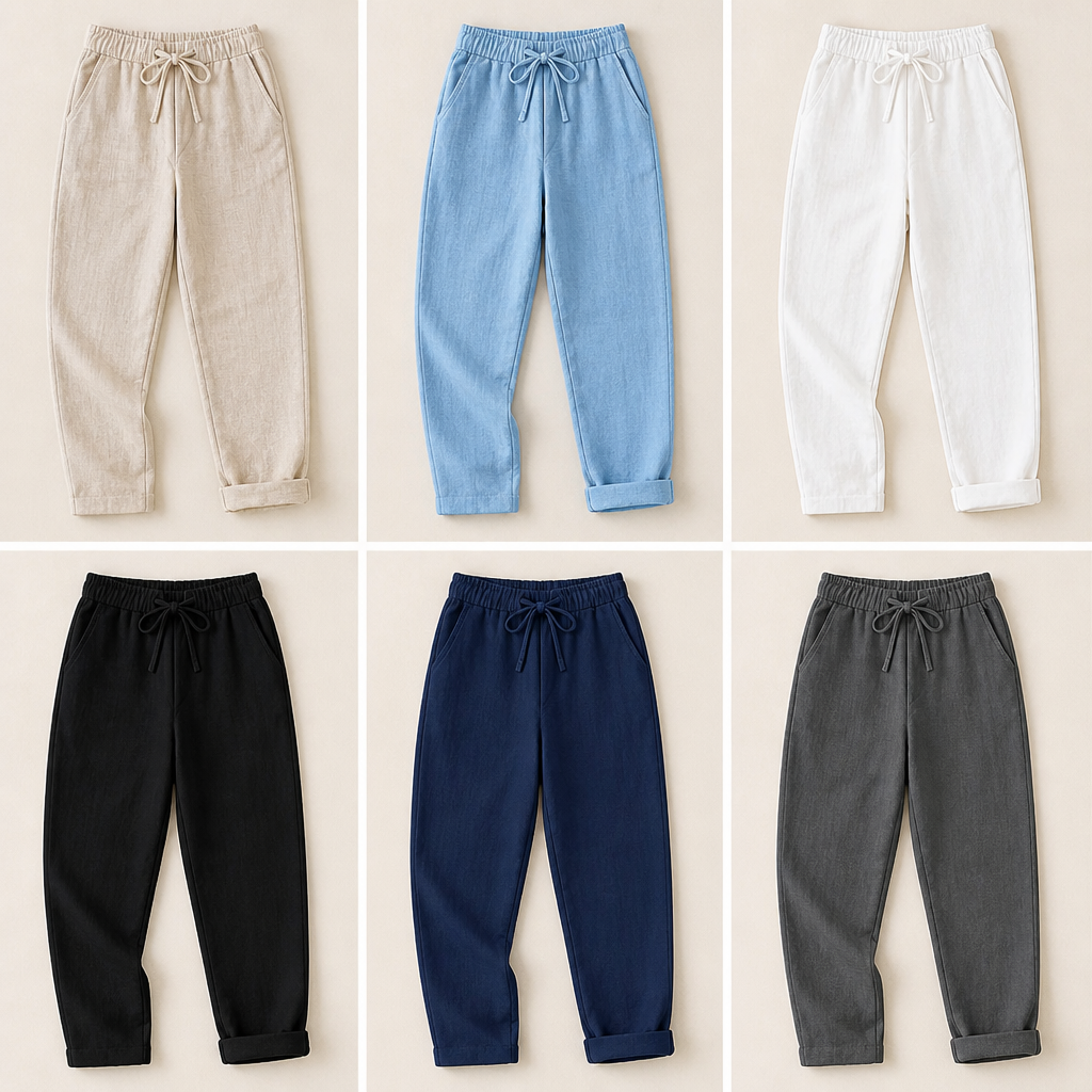 BreezeLoom™ – Relaxed Cotton-Linen Tapered Pants with Drawstring Waist