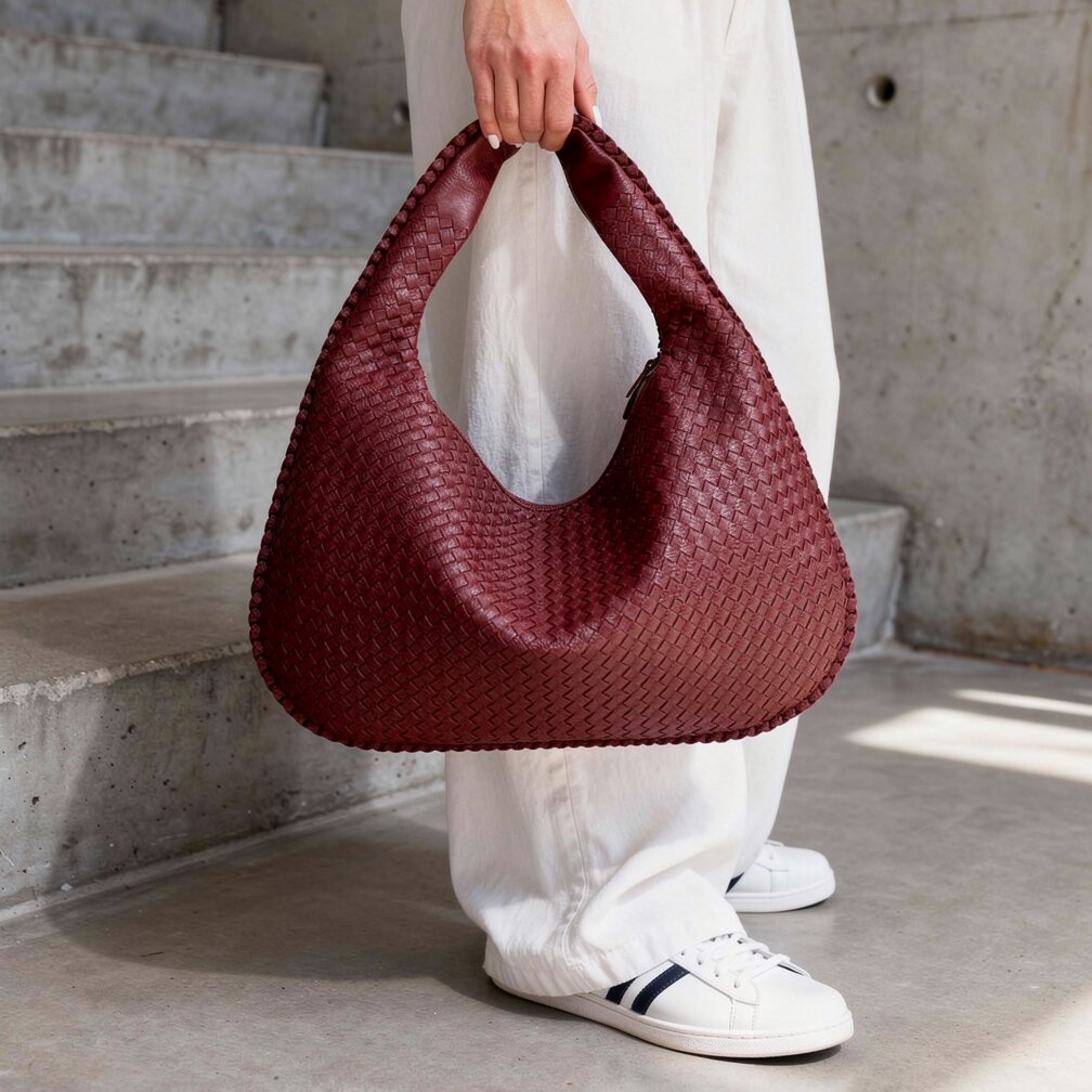 Braided Leather Hobo Bag with Zip Closure | Stylish Shoulder Bag