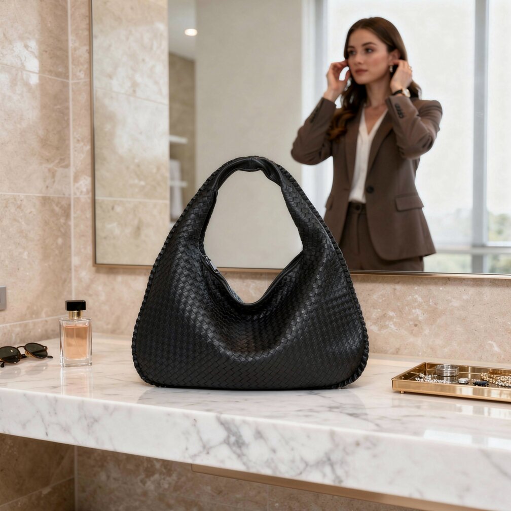 Braided Leather Hobo Bag with Zip Closure | Stylish Shoulder Bag