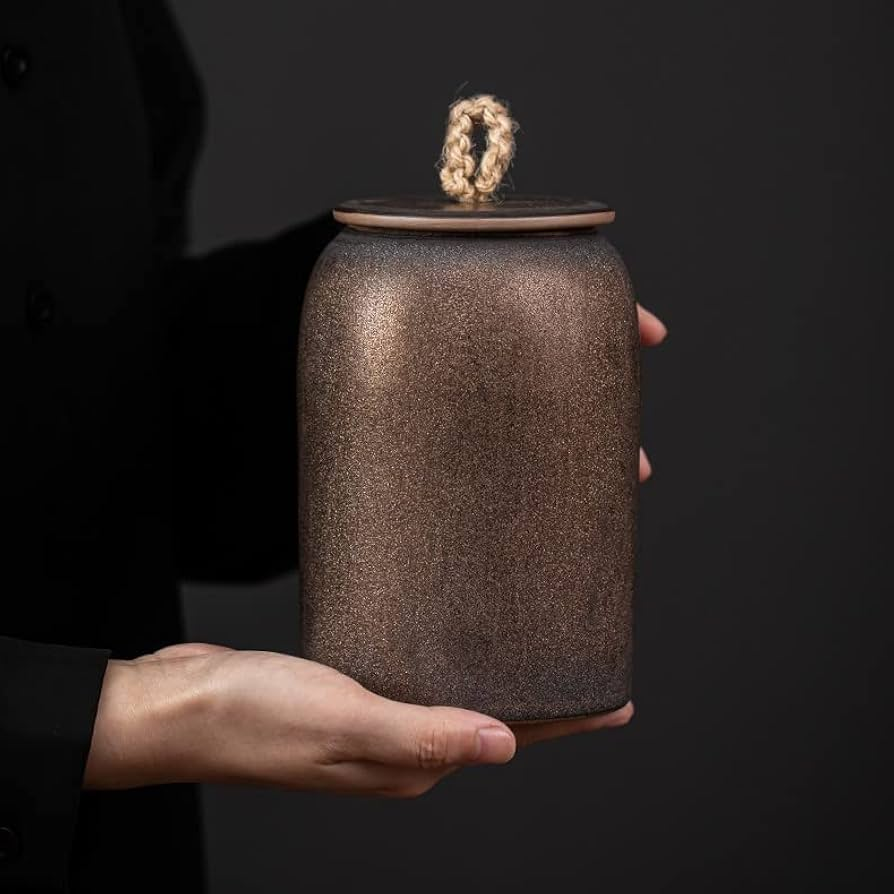 Stylish Ceramic Tea Storage Jar with Lid - Space-Saving Design