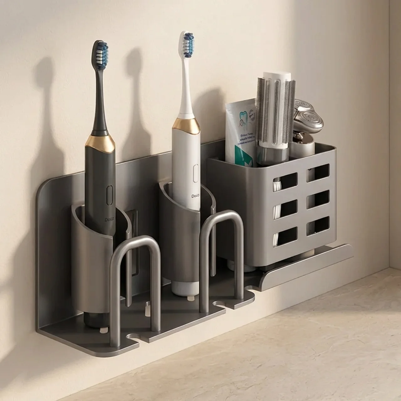 Sleek Wall-Mounted Toothbrush Organizer with Drainage Design