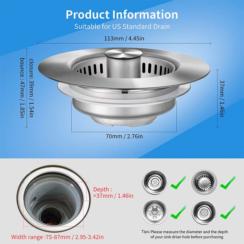 Pop-up Mechanism Drain Filter in Stainless Steel
