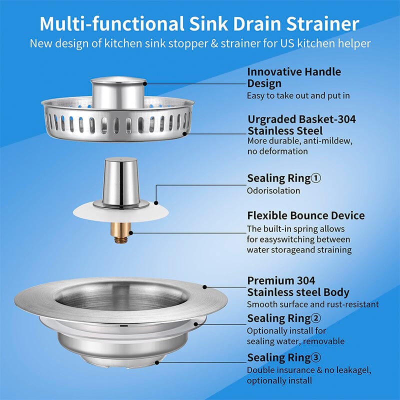 Pop-up Mechanism Drain Filter in Stainless Steel