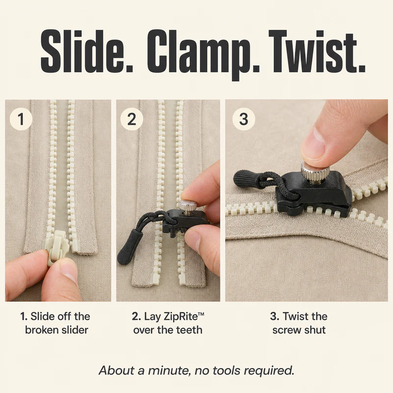 ZipSwiftFix™ — Replace Any Broken Zipper Pull in 30 Seconds Flat