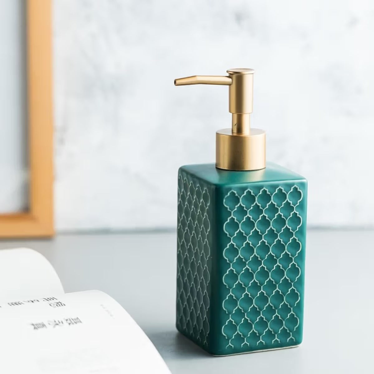 Elegant Ceramic Soap Dispenser with Gold Accent