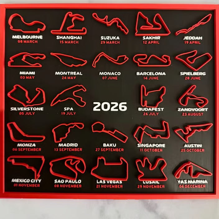 2026 Formula Racing Track Art Calendar with Stand