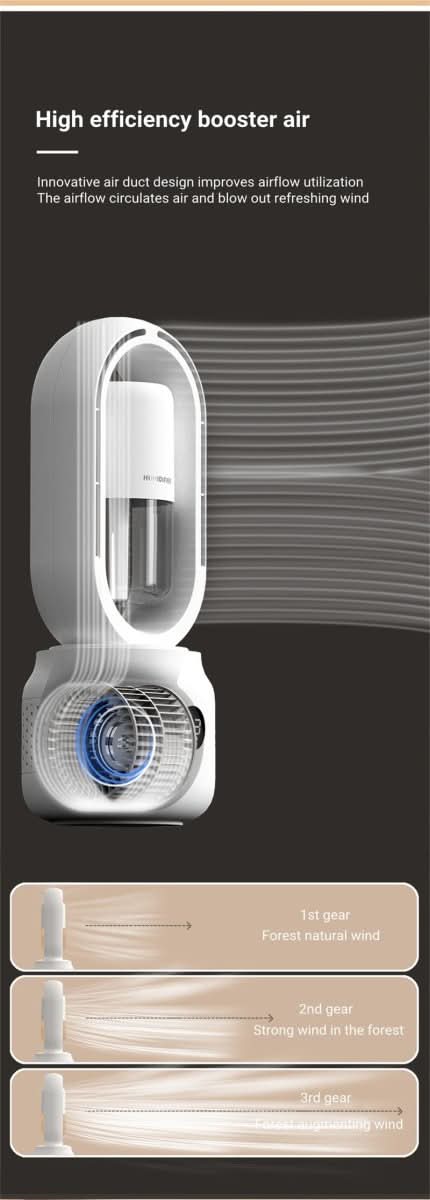 Compact Bladeless Fan with Humidifier & Gentle Night Light