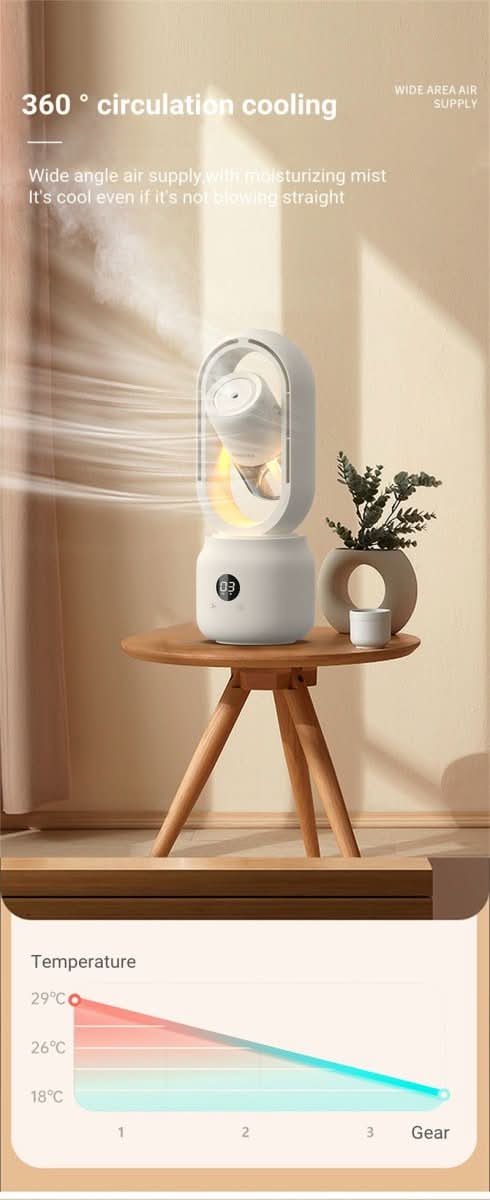 Compact Bladeless Fan with Humidifier & Gentle Night Light
