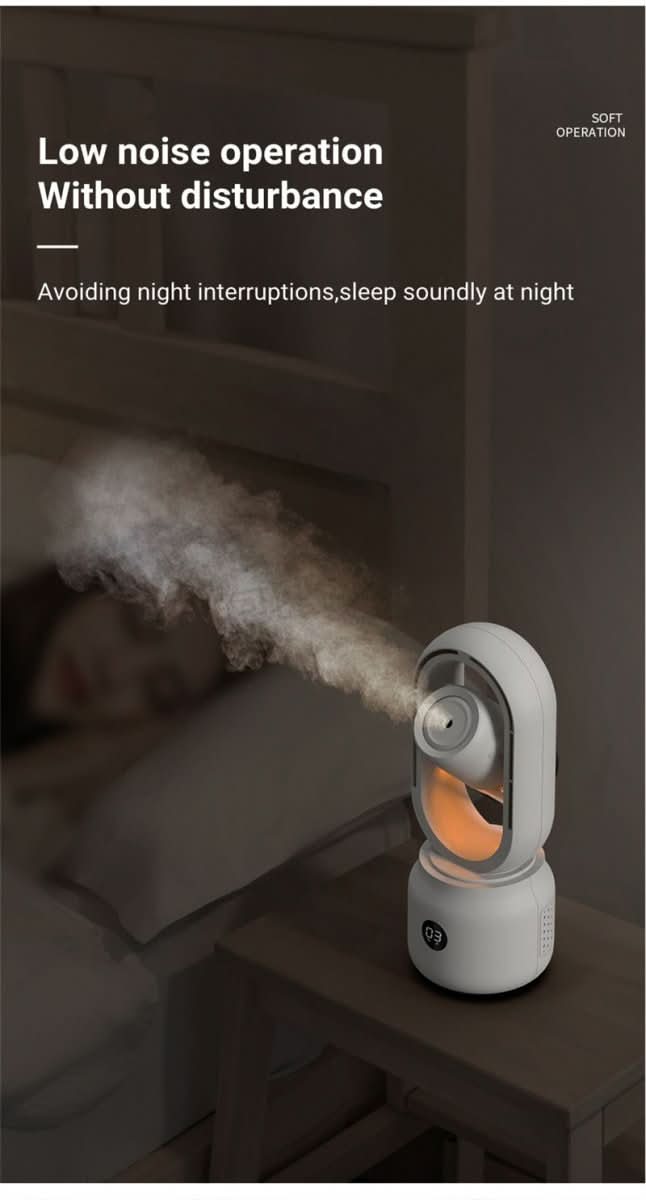 Compact Bladeless Fan with Humidifier & Gentle Night Light