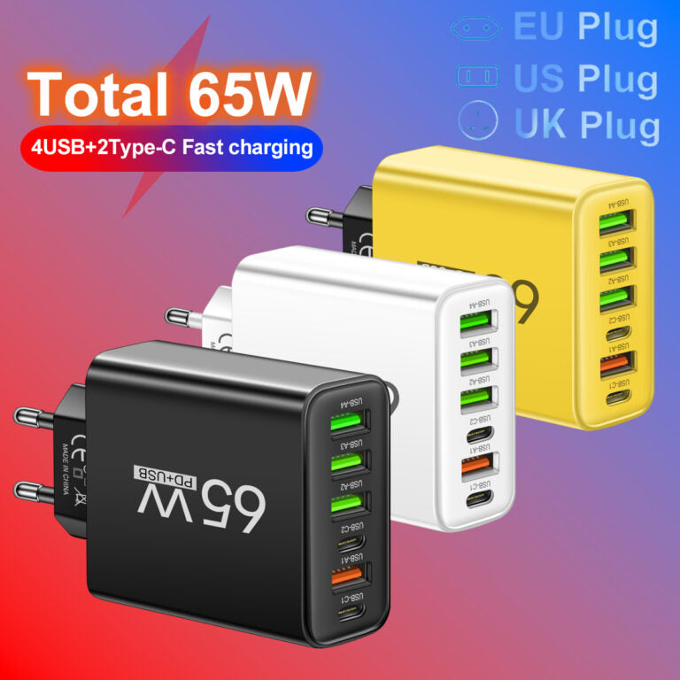 65W Multi-Device Rapid Charger – Power Up to 6 Gadgets Anywhere