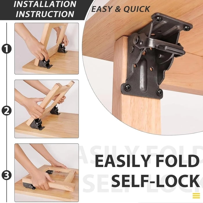 Space-Saving Steel Hinges | Foldable Bracket Set for Table & Cabinet (4 Pieces)