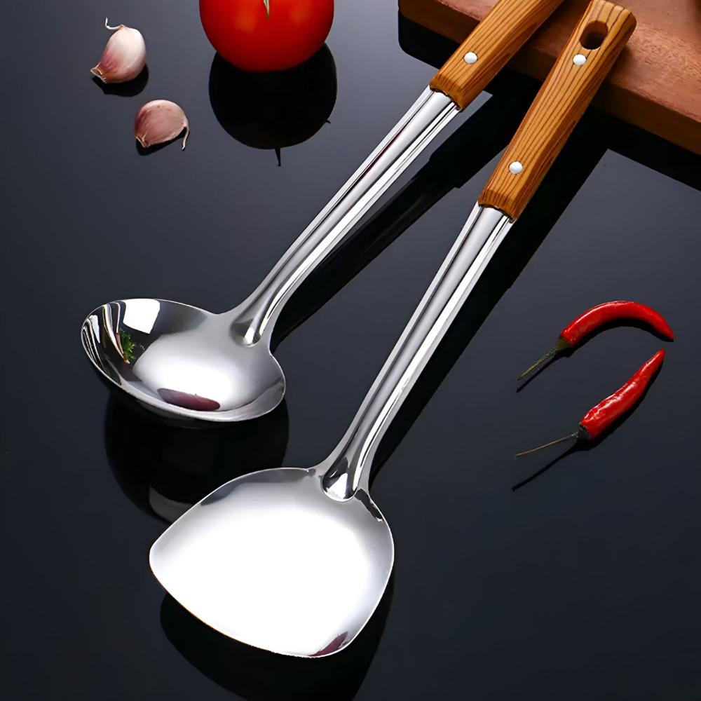 Essential Stainless Steel & Wood Utensil Set for Every Kitchen