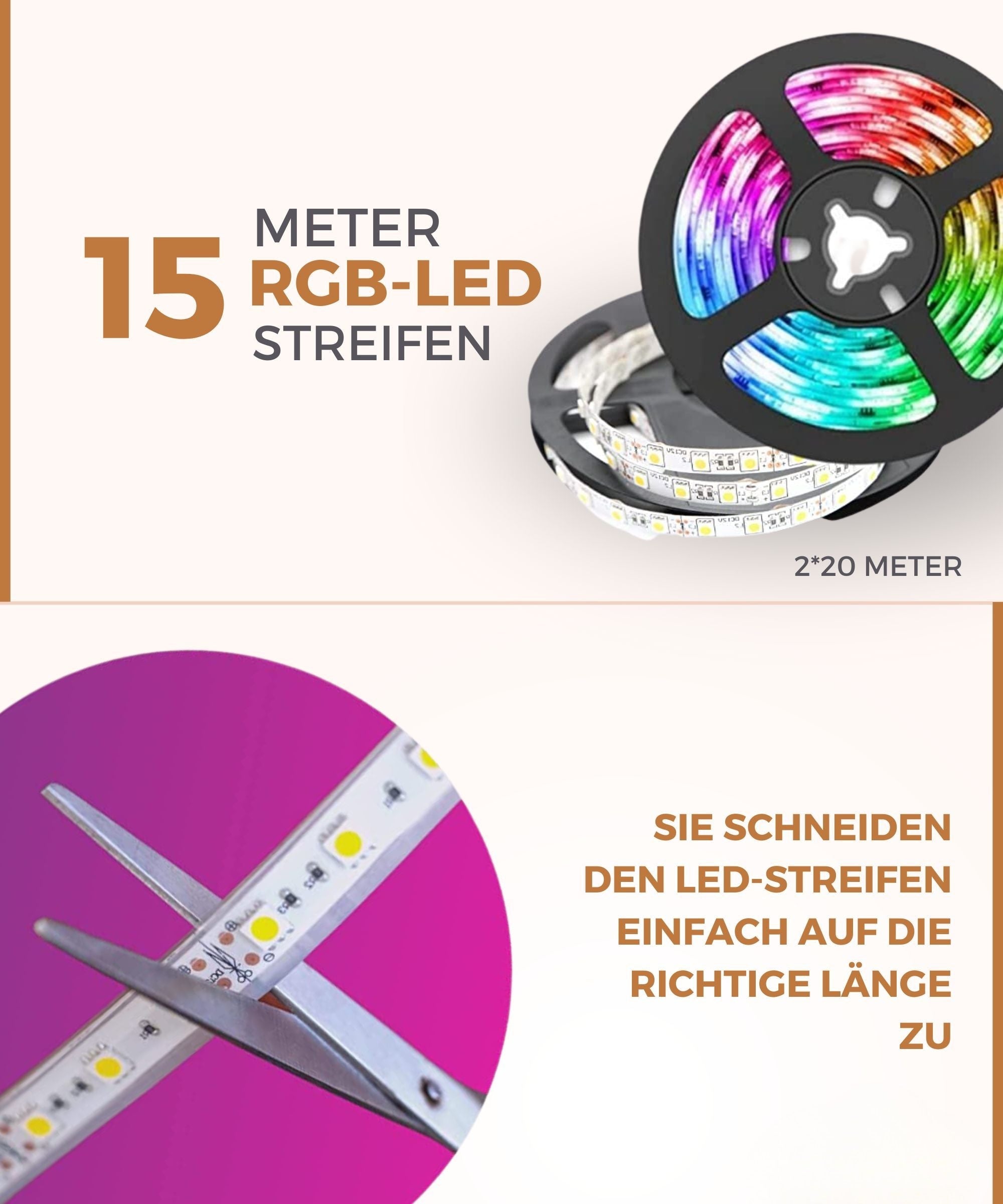15-Meter Smart LED Light Strip with App & Remote Control