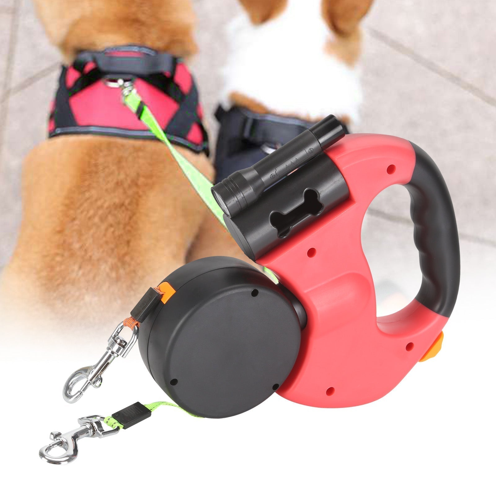 Dual Leash with Poop Bag Holder & LED Light | PetNavigator