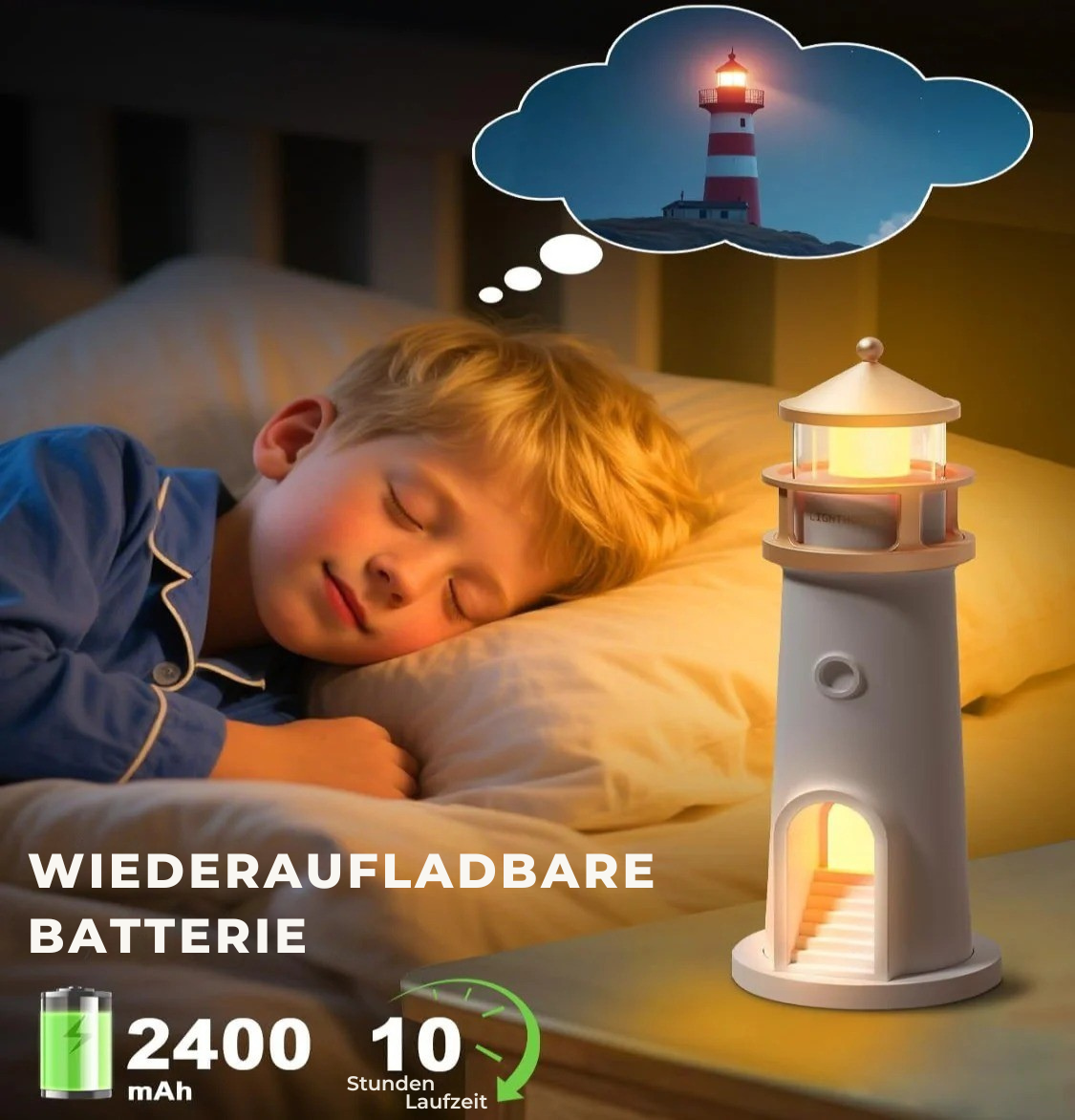 Serene Lighthouse Projection Lamp with Bluetooth Speaker