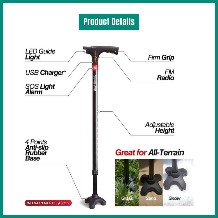All-Terrain LED Walking Stick with Safety Features