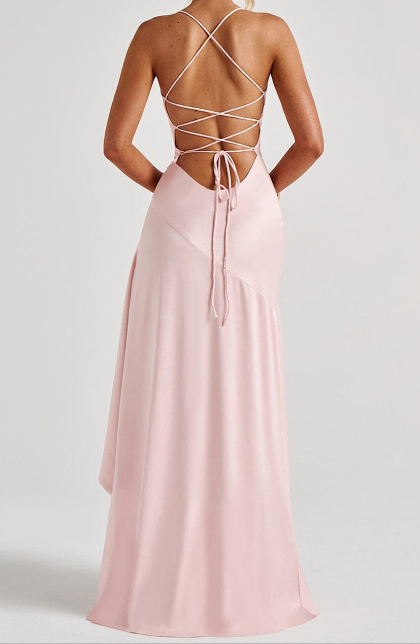 Sophisticated Satin Maxi Dress in Soft Pink