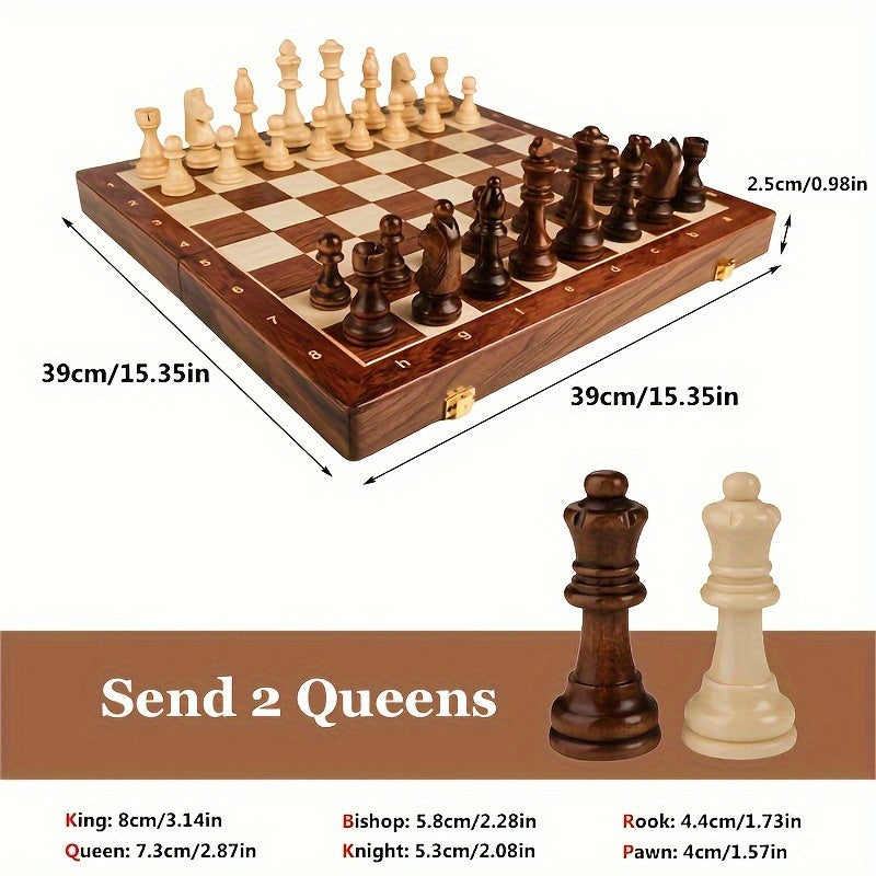 Elegant Wooden Chess Set | Portable & Foldable Design