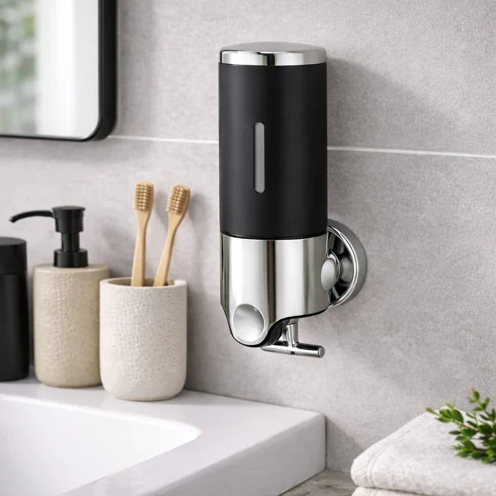 Wall-Mounted Soap Dispenser | Dish Soap Set | Sleek Black, Silver & Clear