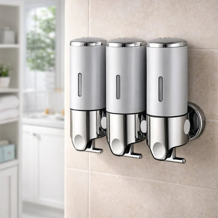 Wall-Mounted Soap Dispenser | Dish Soap Set | Sleek Black, Silver & Clear