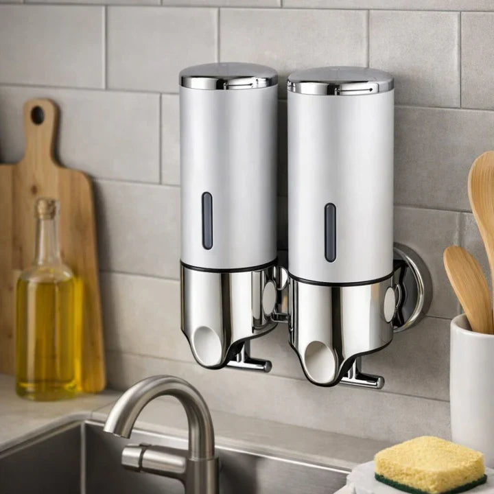 Wall-Mounted Soap Dispenser | Dish Soap Set | Sleek Black, Silver & Clear