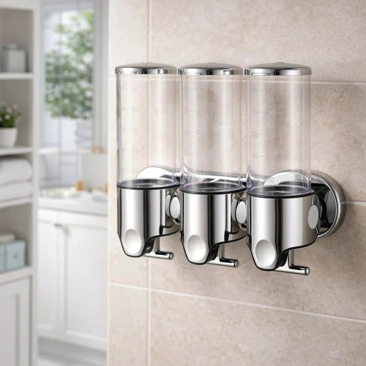 Wall-Mounted Soap Dispenser | Dish Soap Set | Sleek Black, Silver & Clear