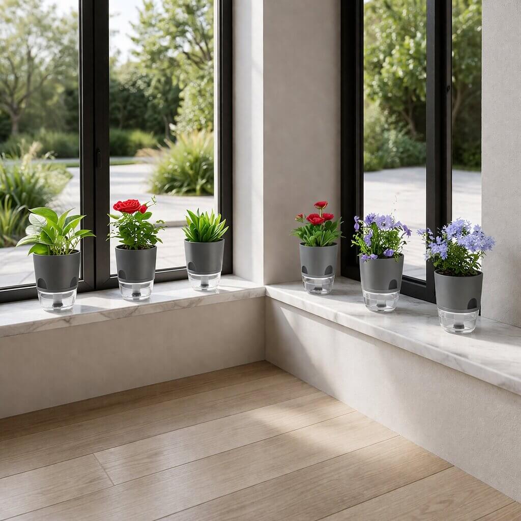 Self-Watering Plant Pot with Reservoir for Indoor & Outdoor Use