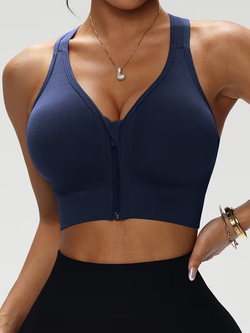 Zip-Up Wireless Sports Bra for Women | Comfortable Fit