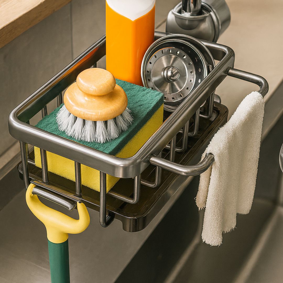Smart Sink Organizer | Elegant Black & Silver Storage Solution