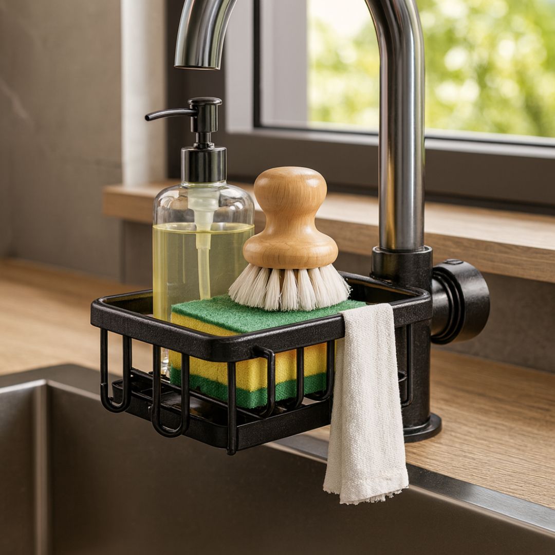 Smart Sink Organizer | Elegant Black & Silver Storage Solution