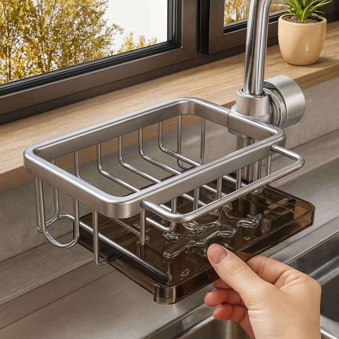 Smart Sink Organizer | Elegant Black & Silver Storage Solution