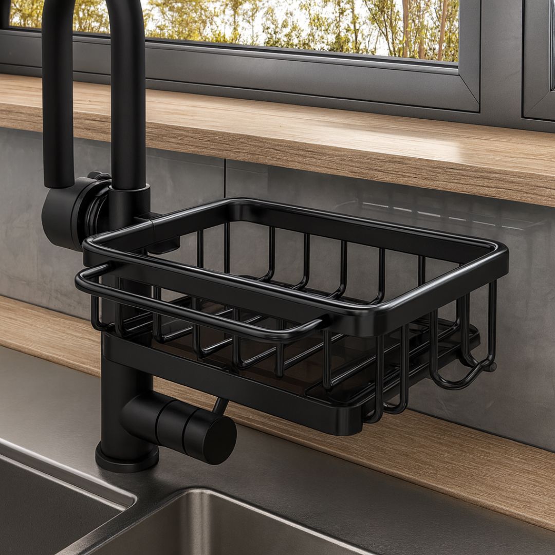 Smart Sink Organizer | Elegant Black & Silver Storage Solution