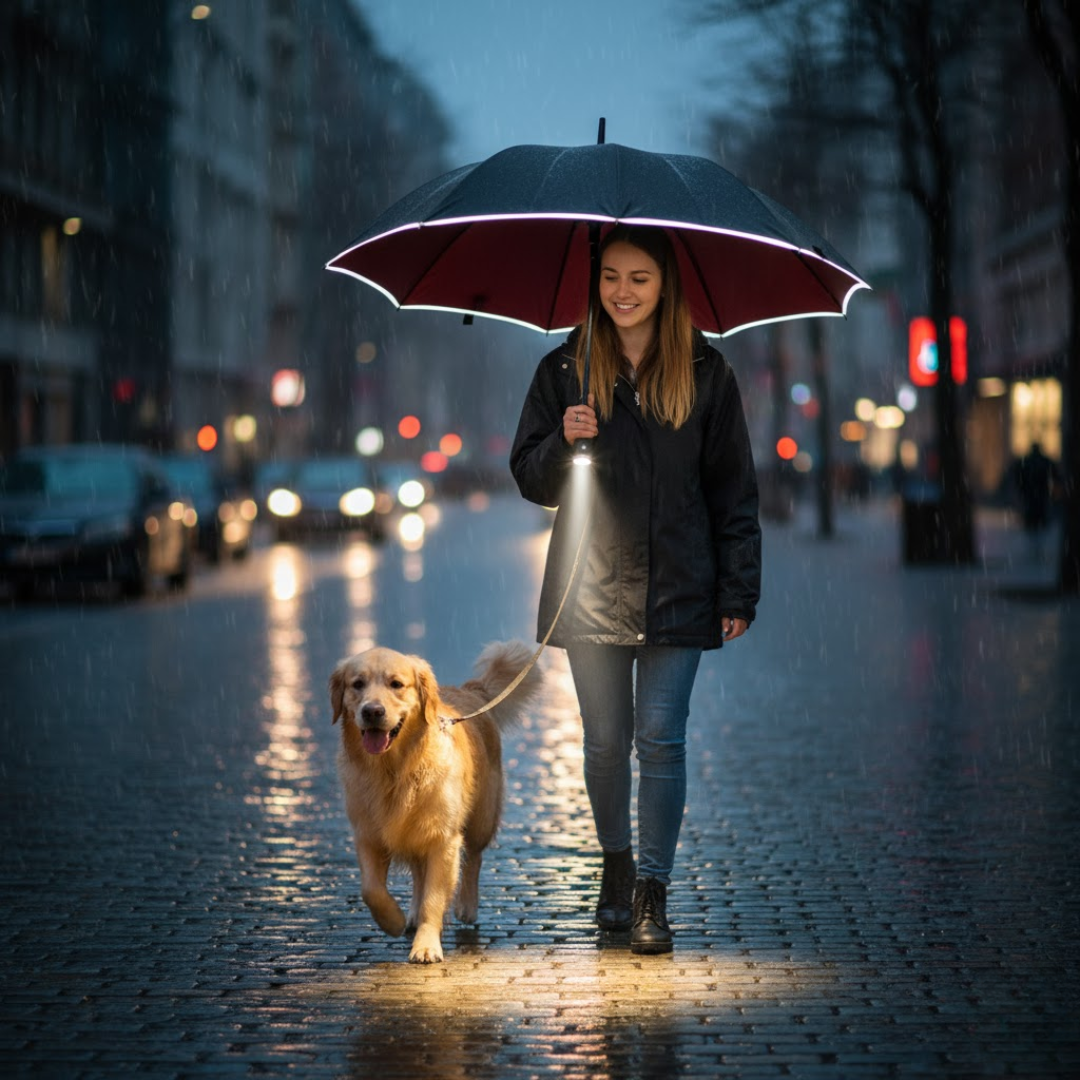 Wind-Resistant Smart Umbrella with Integrated Light