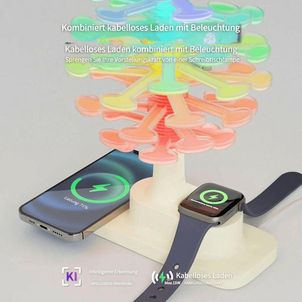 Stylish Desk Lamp with Wireless Charging | Spiral Tree Design