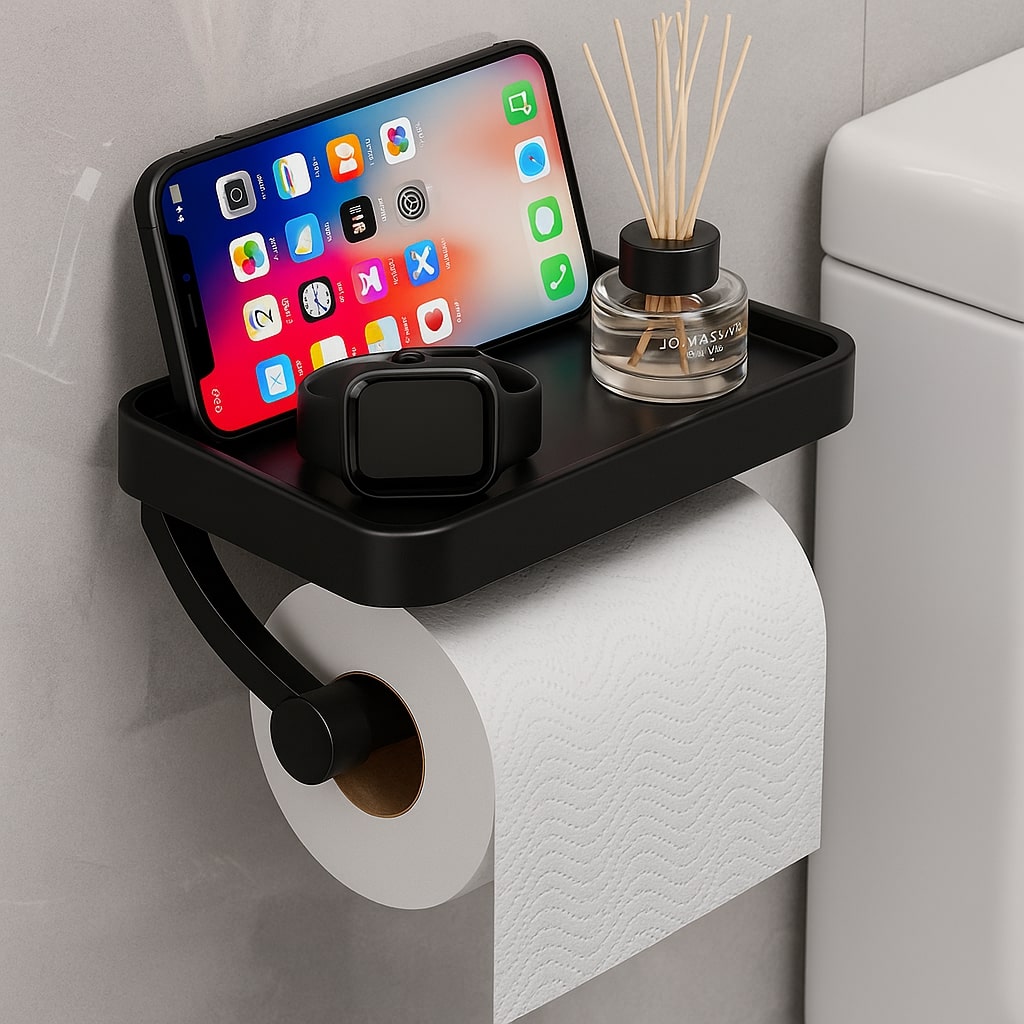 Stainless Steel Toilet Paper Holder with Storage Shelf