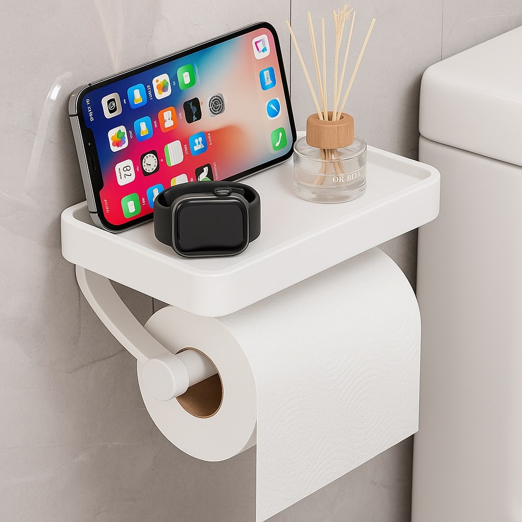 Stainless Steel Toilet Paper Holder with Storage Shelf