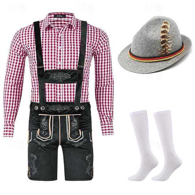 Traditional Bavarian Ensemble for Men | Complete Set with Lederhosen, Shirt, Socks & Hat