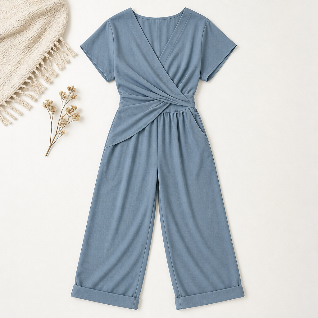 Caléa™ – Breezy Crossover Wrap Wide-Leg Summer Jumpsuit