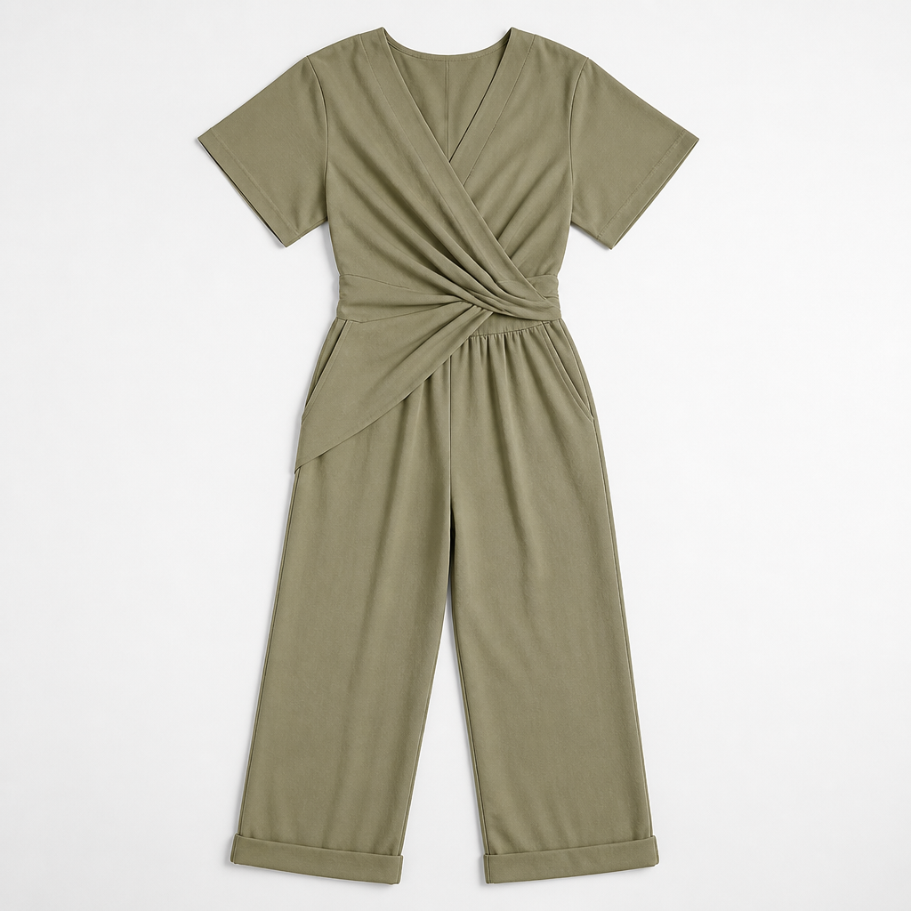 Caléa™ – Breezy Crossover Wrap Wide-Leg Summer Jumpsuit