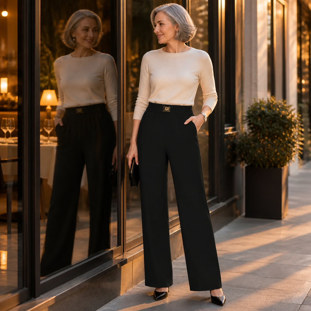 Verena™ – High-Waisted Smoothing Wide-Leg Pull-On Trousers with Gold Buckle